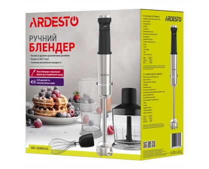 Блендер Ardesto погружной HBG-1000WHCHC, 1000Вт, 3в1, чаша-600мл, чопер 500мл, черно-серебристый