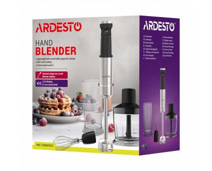 Блендер Ardesto погружной HBG-1000WHCHC, 1000Вт, 3в1, чаша-600мл, чопер 500мл, черно-серебристый