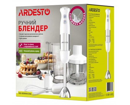 Блендер Ardesto занурювальний HBG-800WWHCHML, 800Вт, 4в1, чаша-600мл, чопер 500мл, біло-сріблястий Блендер Ardesto занурювальний HBG-800WWHCHML, 800Вт, 4в1, чаша-600мл, чопер 500мл, біло-сріблястий
