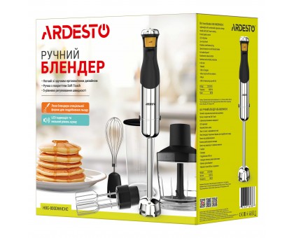 Блендер Ardesto занурювальний HBG-800DWHCHC, 800Вт, 4в1, чаша-600мл, чопер 500мл, чорно-сріблястий Блендер Ardesto занурювальний HBG-800DWHCHC, 800Вт, 4в1, чаша-600мл, чопер 500мл, чорно-сріблястий