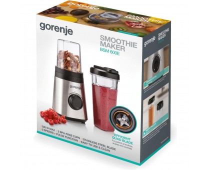 Блендер Gorenje для смузи, 320Вт, чаша-600мл, нерж-черный Блендер Gorenje для смузи, 320Вт, чаша-600мл, нерж-черный