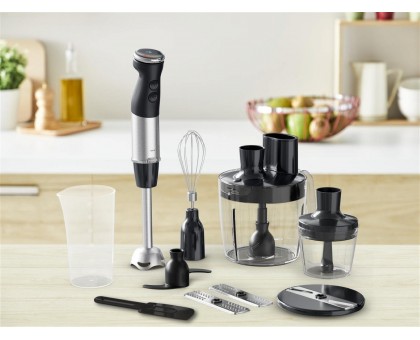 Блендер Tefal погружной Quickchef Quartzite, 1000Вт, 4в1, чаша-800мл, чопер-500мл, кухонный комбайн 5в1, турборежим, серо-черный Блендер Tefal погружной Quickchef Quartzite, 1000Вт, 4в1, чаша-800мл, чопер-500мл, кухонный комбайн 5в1, турборежим, серо-черный