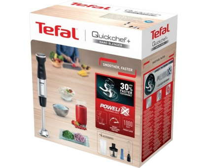 Блендер Tefal погружной Quickchef+ 1000Вт, 3в1, чаша-800мл, чопер-500мл, турборежим, серебристо-черный Блендер Tefal погружной Quickchef+ 1000Вт, 3в1, чаша-800мл, чопер-500мл, турборежим, серебристо-черный