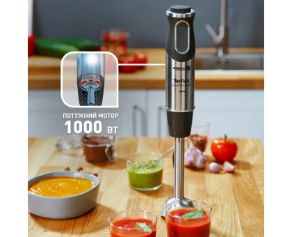 Блендер Tefal погружной Quickchef 1000Вт, 3в1, чаша-800мл, чопер-500мл, турборежим, серебристо-черный Блендер Tefal погружной Quickchef 1000Вт, 3в1, чаша-800мл, чопер-500мл, турборежим, серебристо-черный