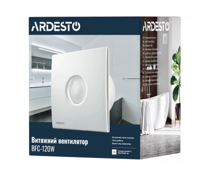 Вытяжной вентилятор Ardesto 20 Вт, 120 м3/ч, 2300 об/мин, 33 дБ, белый Вытяжной вентилятор Ardesto 20 Вт, 120 м3/ч, 2300 об/мин, 33 дБ, белый