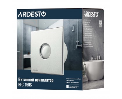 Вытяжной вентилятор Ardesto 25 Вт, 210 м3/ч, 1650 об/мин, 35 дБ, серебро
