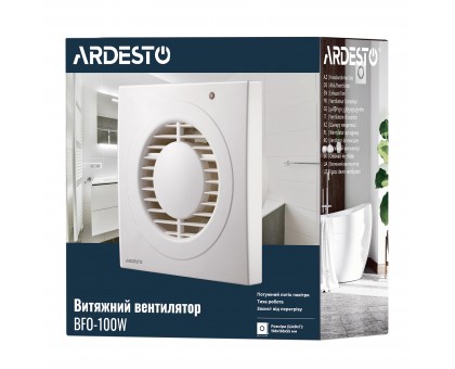 Вытяжной вентилятор Ardesto 15 Вт, 80 м3/ч, 2400 об/мин, 33 дБ, белый Вытяжной вентилятор Ardesto 15 Вт, 80 м3/ч, 2400 об/мин, 33 дБ, белый