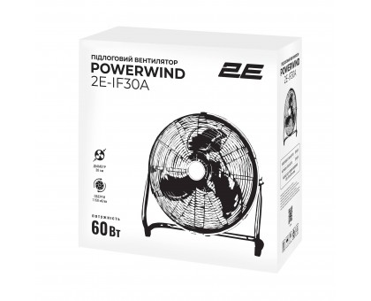Вентилятор підлоговий 2E PowerWind 30A професійний, 30см, 60Вт, кнопки, двигун алюміній 100%, чорний Вентилятор підлоговий 2E PowerWind 30A професійний, 30см, 60Вт, кнопки, двигун алюміній 100%, чорний