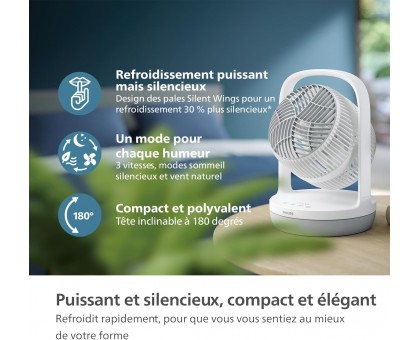 Вентилятор Philips настільний Series 2000, 22см, 24Вт, таймер, поворот 180, білий Вентилятор Philips настільний Series 2000, 22см, 24Вт, таймер, поворот 180, білий