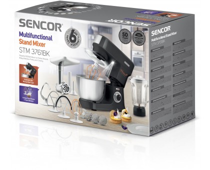 Кухонная машина Sencor 1000Вт, чаша-металл, корпус-пластик, насадок-15, черный