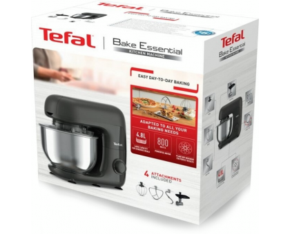 Кухонная машина Tefal Bake Essential 800Вт, чаша-металл, корпус-металл/пластик, насадок-4, черный Кухонная машина Tefal Bake Essential 800Вт, чаша-металл, корпус-металл/пластик, насадок-4, черный