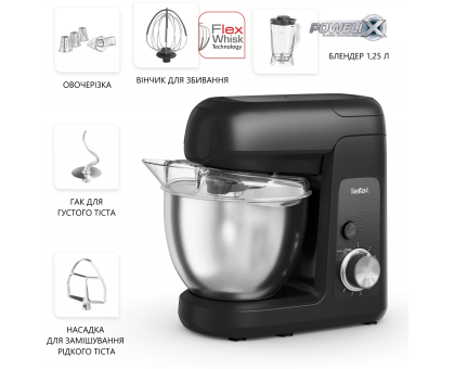 Кухонна машина Tefal Bake Partner 1100Вт, чаша-метал, корпус-пластик, насадок-6, чорний Кухонна машина Tefal Bake Partner 1100Вт, чаша-метал, корпус-пластик, насадок-6, чорний