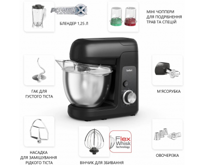 Кухонная машина Tefal Bake Partner 1100Вт, чаша-металл, корпус-пластик, насадок-8, черный