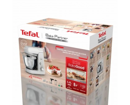 Кухонна машина Tefal Bake Partner 1100Вт, чаша-метал, корпус-пластик, насадок-8, білий Кухонна машина Tefal Bake Partner 1100Вт, чаша-метал, корпус-пластик, насадок-8, білий