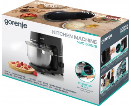 Кухонна машина Gorenje 1000Вт, дисплей, чаша-метал, корпус-метал+пластік, насадок-7, чорний Кухонна машина Gorenje 1000Вт, дисплей, чаша-метал, корпус-метал+пластік, насадок-7, чорний