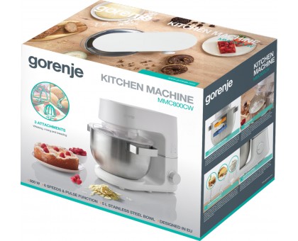 Кухонна машина Gorenje 800Вт, чаша-метал, корпус-метал, насадок-3, білий Кухонна машина Gorenje 800Вт, чаша-метал, корпус-метал, насадок-3, білий
