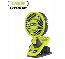 Вентилятор аккумуляторный клипса Ryobi USB Lithium RCF4-0 4В 3800об·мин вращение 325° поворот 180° 2 скорости 0.29кг без АКБ и ЗУ
