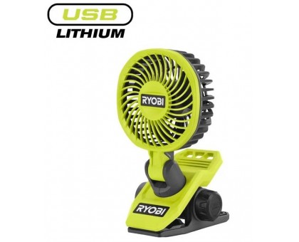 Вентилятор аккумуляторный клипса Ryobi USB Lithium RCF4-0 4В 3800об·мин вращение 325° поворот 180° 2 скорости 0.29кг без АКБ и ЗУ Вентилятор аккумуляторный клипса Ryobi USB Lithium RCF4-0 4В 3800об·мин вращение 325° поворот 180° 2 скорости 0.29кг без АКБ и ЗУ
