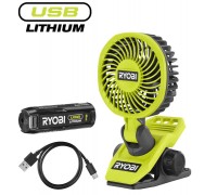 Вентилятор акумуляторний кліпса Ryobi USB Lithium RCF4-120G 4В акб 1х2А·год 3800об·хв обертання 325° поворот 180° 2 швидкості 0.29кг