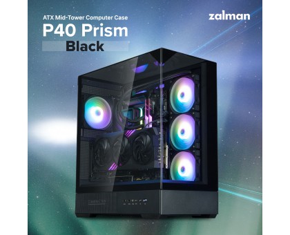 Корпус Zalman P40 Prism без БЖ, 2xUSB3.0, 1xUSBType-C, 1x120мм ARGB, VGA 420мм, LCS ready, TG 3x Panels, ATX, чорний Корпус Zalman P40 Prism без БЖ, 2xUSB3.0, 1xUSBType-C, 1x120мм ARGB, VGA 420мм, LCS ready, TG 3x Panels, ATX, чорний