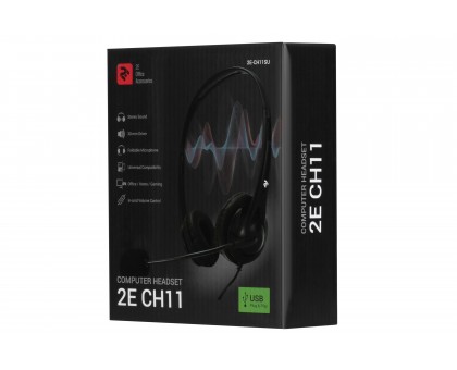 Гарнитура ПК стерео On-ear 2E CH11 USB, omni-mic, 2м, черный Гарнитура ПК стерео On-ear 2E CH11 USB, omni-mic, 2м, черный