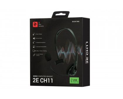 Гарнитура ПК моно On-ear 2E CH11 USB, omni-mic, 2м, черный Гарнитура ПК моно On-ear 2E CH11 USB, omni-mic, 2м, черный