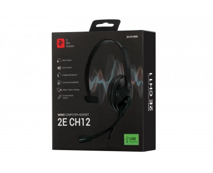 Гарнітура ПК моно On-ear 2E CH12 USB, omni-mic, 2м, чорний Гарнітура ПК моно On-ear 2E CH12 USB, omni-mic, 2м, чорний