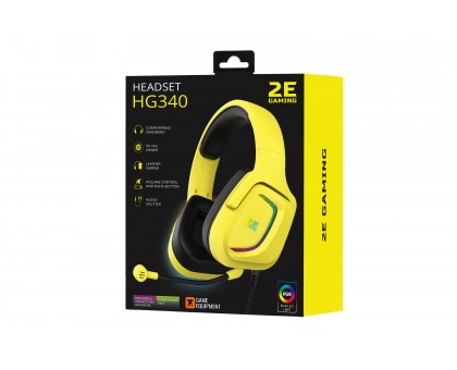 Гарнітура ігрова 2E GAMING HG340, mini-jack/dual 3.5мм, RGB, 2м, жовтий Гарнітура ігрова 2E GAMING HG340, mini-jack/dual 3.5мм, RGB, 2м, жовтий
