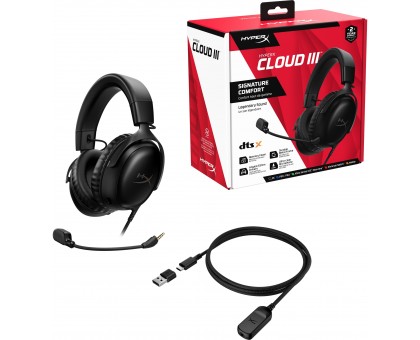 Гарнитура игровая HyperX Cloud III, mini-jack/USB-A/USB-C, 1.2м/1.3м, черный Гарнитура игровая HyperX Cloud III, mini-jack/USB-A/USB-C, 1.2м/1.3м, черный