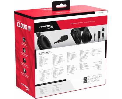 Гарнитура игровая HyperX Cloud III, mini-jack/USB-A/USB-C, 1.2м/1.3м, черный Гарнитура игровая HyperX Cloud III, mini-jack/USB-A/USB-C, 1.2м/1.3м, черный