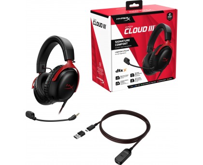 Гарнитура игровая HyperX Cloud III, mini-jack/USB-A/USB-C, 1.2м/1.3м, черно-красный Гарнитура игровая HyperX Cloud III, mini-jack/USB-A/USB-C, 1.2м/1.3м, черно-красный