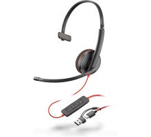 Гарнитура компьютерная моно On-ear Poly Blackwire 3210, USB-A, USB-C, всенаправленный, черный
