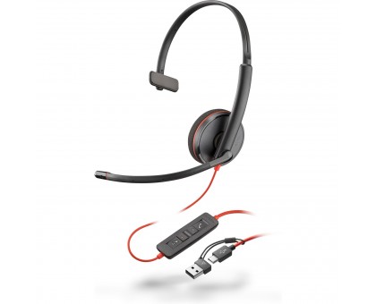 Гарнитура компьютерная моно On-ear Poly Blackwire 3210, USB-A, USB-C, всенаправленный, черный Гарнитура компьютерная моно On-ear Poly Blackwire 3210, USB-A, USB-C, всенаправленный, черный