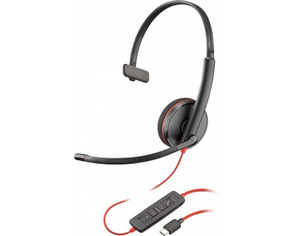 Гарнитура компьютерная моно On-ear Poly Blackwire 3210, USB-A, USB-C, всенаправленный, черный Гарнитура компьютерная моно On-ear Poly Blackwire 3210, USB-A, USB-C, всенаправленный, черный