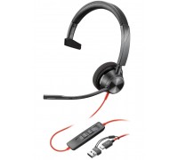 Гарнитура компьютерная моно On-ear Poly Blackwire 3310-M, USB-A, USB-C, всенаправленный, Microsoft Teams, черный