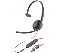 Гарнитура компьютерная моно On-ear Poly Blackwire 3215, USB-A, USB-C, 3.5 мм, всенаправленный, черный