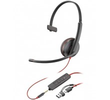 Гарнитура компьютерная моно On-ear Poly Blackwire 3215, USB-A, USB-C, 3.5 мм, всенаправленный, черный