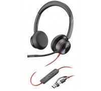Гарнитура компьютерная стерео On-ear Poly Blackwire 8225-M, USB-A, USB-C, всенаправленный, ANC, Acoustic Fence, Microsoft Teams, черный