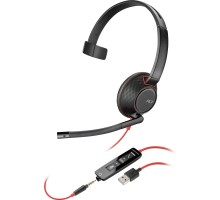 Гарнитура компьютерная моно On-ear Poly Blackwire 5210, USB-A, USB-C, 3.5мм, всенаправленный, черный