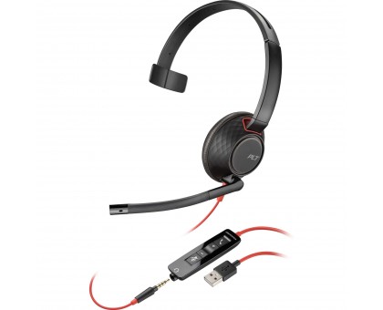 Гарнітура комп'ютерна моно On-ear Poly Blackwire 5210, USB-A, USB-C, 3.5 мм, всеспрямований, чорний Гарнітура комп'ютерна моно On-ear Poly Blackwire 5210, USB-A, USB-C, 3.5 мм, всеспрямований, чорний