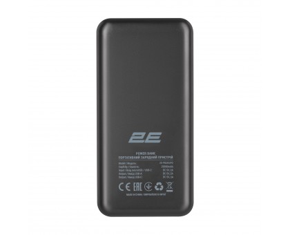 Портативное зарядное устройство Power Bank 2E 20000мАч, PD, QC 18Вт, черный Портативное зарядное устройство Power Bank 2E 20000мАч, PD, QC 18Вт, черный