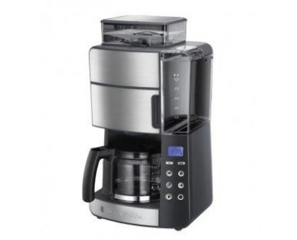 Кофеварка Russell Hobbs капельная Grind and Brew, 1.25л, молотый, LED-дисплей, черно-металл Кофеварка Russell Hobbs капельная Grind and Brew, 1.25л, молотый, LED-дисплей, черно-металл