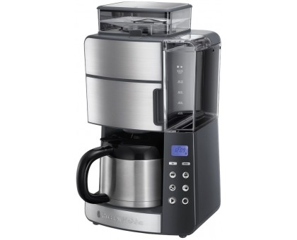 Кавоварка Russell Hobbs крапельна Grind and Brew 1л, мелена, LED-дисплей, сріблясто-чорний Кавоварка Russell Hobbs крапельна Grind and Brew 1л, мелена, LED-дисплей, сріблясто-чорний