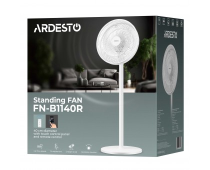 Вентилятор ARDESTO FN-B1140R напольный, 40см, 55Вт, эл. упр-ние, дисплей, таймер, пульт ДУ, опора круглая, белый