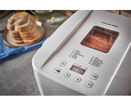 Хлебопечка Russell Hobbs 600Вт, программ-12, макс.вес -1кг, форма-прямоугольник, пластик, белый Хлебопечка Russell Hobbs 600Вт, программ-12, макс.вес -1кг, форма-прямоугольник, пластик, белый
