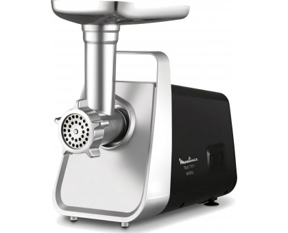 Мясорубка Moulinex, 1600Вт, 1.9кг/мин, 3 решетки, насадка для колбас, кеббе, томатов, пластик/металл, черно-серерый