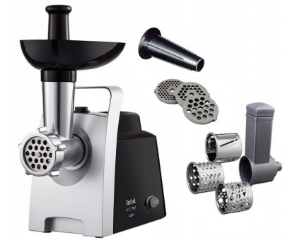 Мясорубка Tefal HV1 7in1, 1400Вт, 1.7кг/мин, 3 решетки, насадка для колбас, 3 терки, пластик, черно-серебристый