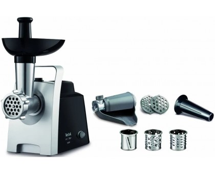 Мясорубка Tefal HV1 7in1, 1400Вт, 1.7кг/мин, 2 решетки, насадка для колбас, томатов, 3 терки, пластик, черный