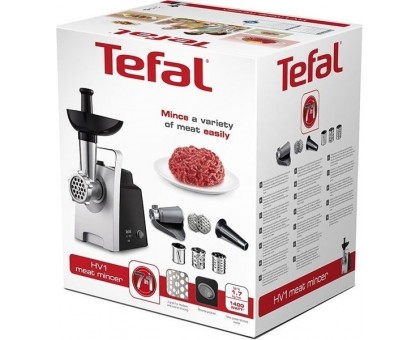 Мясорубка Tefal HV1 7in1, 1400Вт, 1.7кг/мин, 2 решетки, насадка для колбас, томатов, 3 терки, пластик, черный
