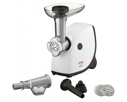 М'ясорубка Tefal HV4, 2000Вт, 2.3кг/хв, 3 решітки, насадка для ковбас, кеббе, томатів, пластик, біло-чорний М'ясорубка Tefal HV4, 2000Вт, 2.3кг/хв, 3 решітки, насадка для ковбас, кеббе, томатів, пластик, біло-чорний